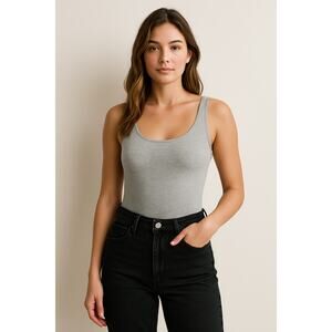 NWOT Naked Wardrobe Women's One Piece Bodysuit Sleeveless Scoop Neck Gray Size S